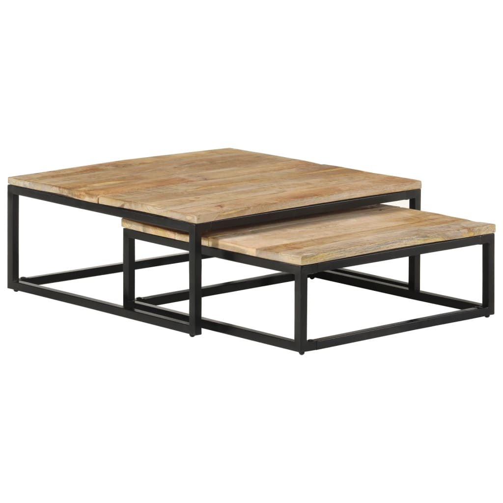 Tavolini da Salotto Impilabili 2 pz in Legno Massello di Mango | homemem39