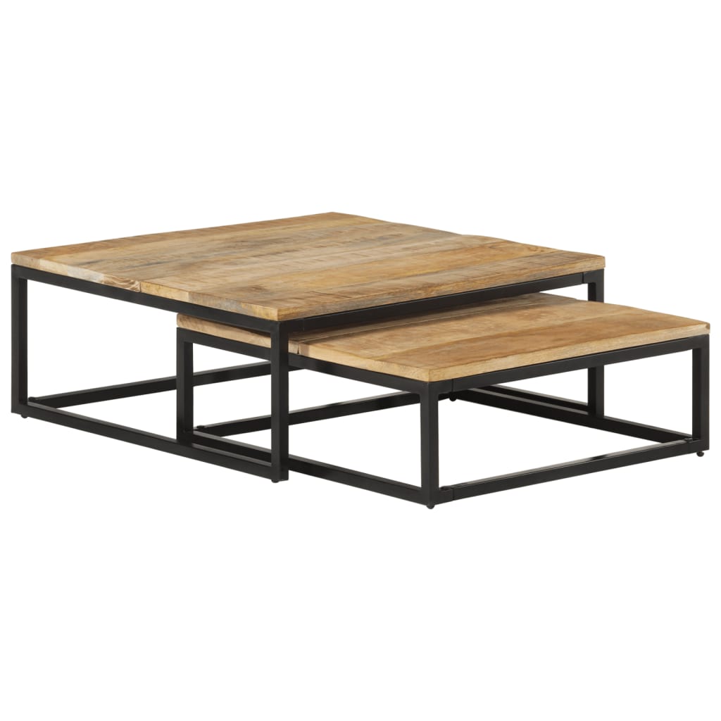 Tavolini da Salotto Impilabili 2 pz in Legno Massello di Mango | homemem39