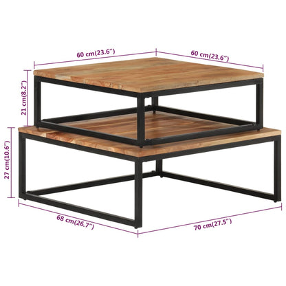 Tavolini da Salotto Impilabili 2 pz Legno Massello di Acacia | homemem39
