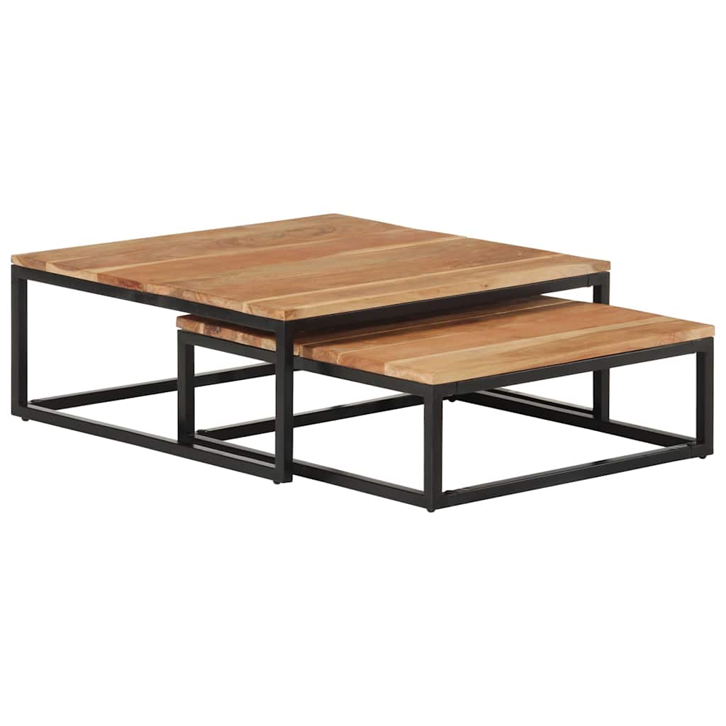 Tavolini da Salotto Impilabili 2 pz Legno Massello di Acacia