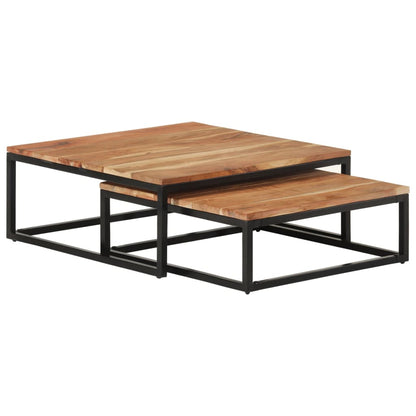 Tavolini da Salotto Impilabili 2 pz Legno Massello di Acacia | homemem39