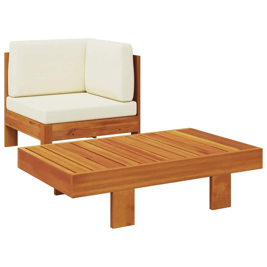 Set Divani Giardino 2 pz Cuscini Bianco Crema in Legno d'Acacia