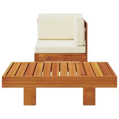 Set Divani Giardino 2 pz Cuscini Bianco Crema in Legno d'Acacia