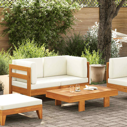 Set Divani Giardino 2 pz Cuscini Bianco Crema in Legno d'Acacia