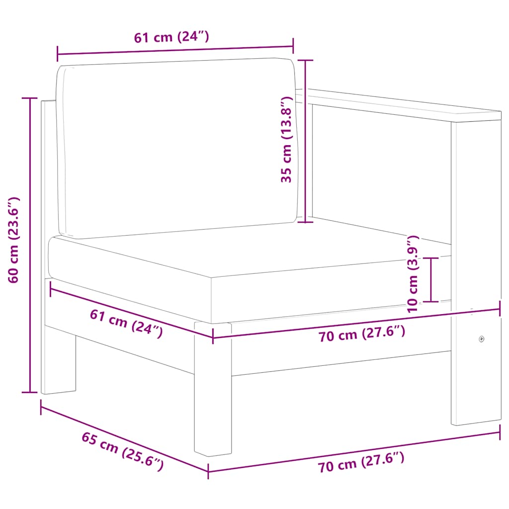 Divano Centrale con 1 Bracciolo Bianco Crema Massello d'Acacia