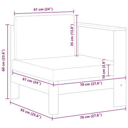Divano Centrale con 1 Bracciolo Bianco Crema Massello d'Acacia