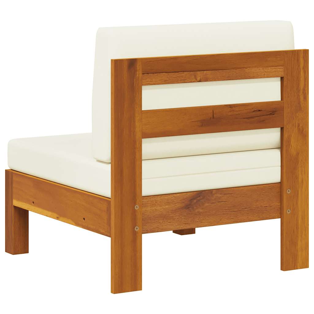 Divano Centrale con Cuscini Bianco Crema in Massello di Acacia