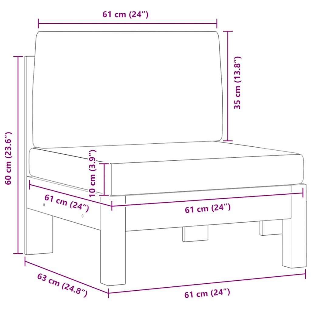 Divano Centrale con Cuscini Bianco Crema in Massello di Acacia
