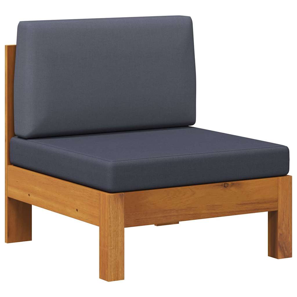 Divano Centrale con Cuscini Grigio Scuro in Massello di Acacia