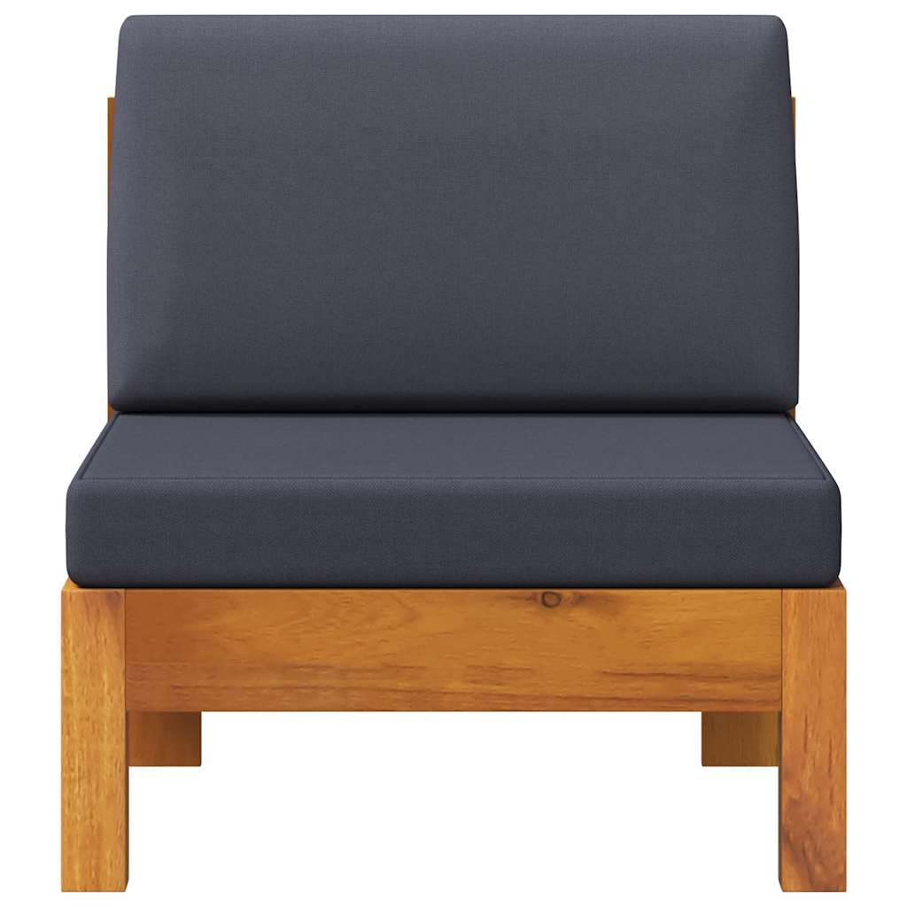 Divano Centrale con Cuscini Grigio Scuro in Massello di Acacia