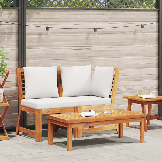 Set Divani da Giardino 3 pz con Cuscini Crema in Legno Acacia