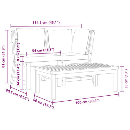 Set Divani Giardino 3pz Cuscini Grigio Scuro Acacia Massello