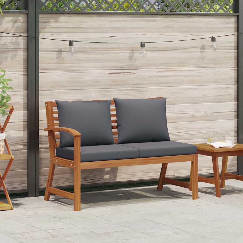 Panca da Giardino 114,5cm con Cuscino Grigio Massello di Acacia