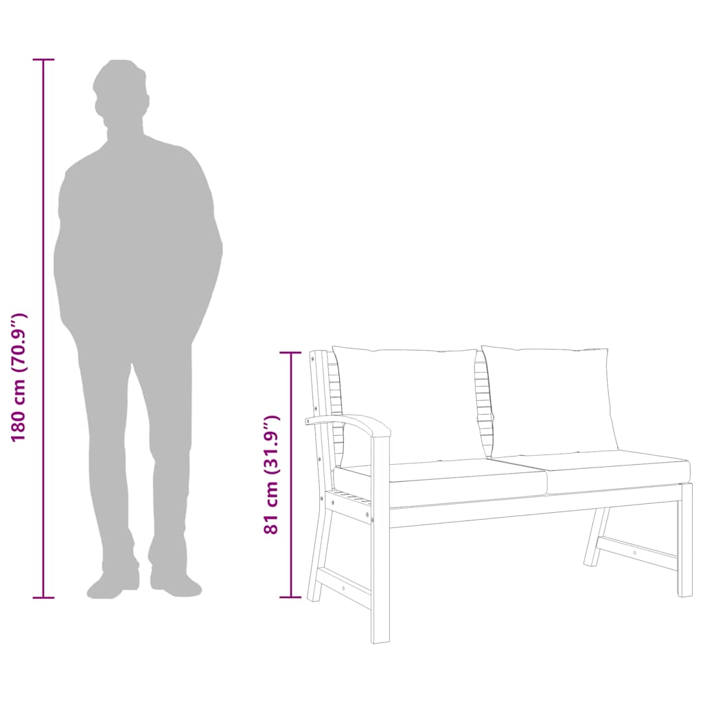 Panca da Giardino 114,5cm con Cuscino Grigio Massello di Acacia - homemem39
