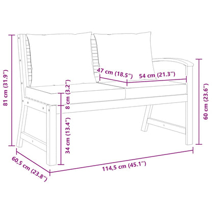 Panca da Giardino 114,5cm con Cuscino Grigio Massello di Acacia