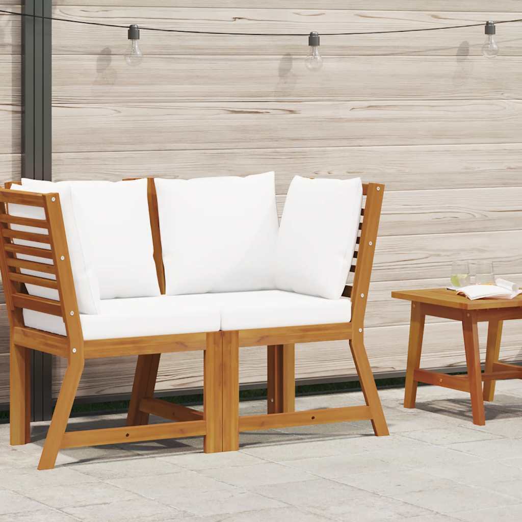 Modular Corner Sofa with Cream Cushions in Solid Acacia