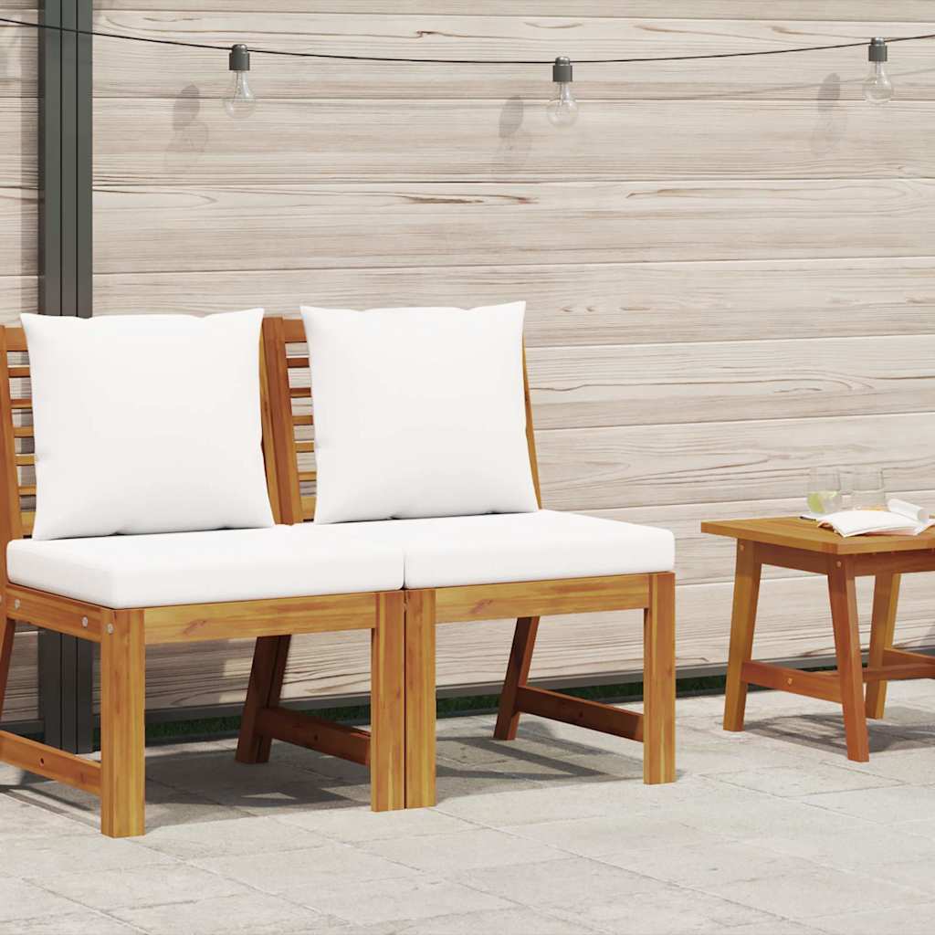 Divano Centrale Modulare con Cuscini Crema in Massello Acacia