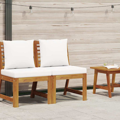 Divano Centrale Modulare con Cuscini Crema in Massello Acacia