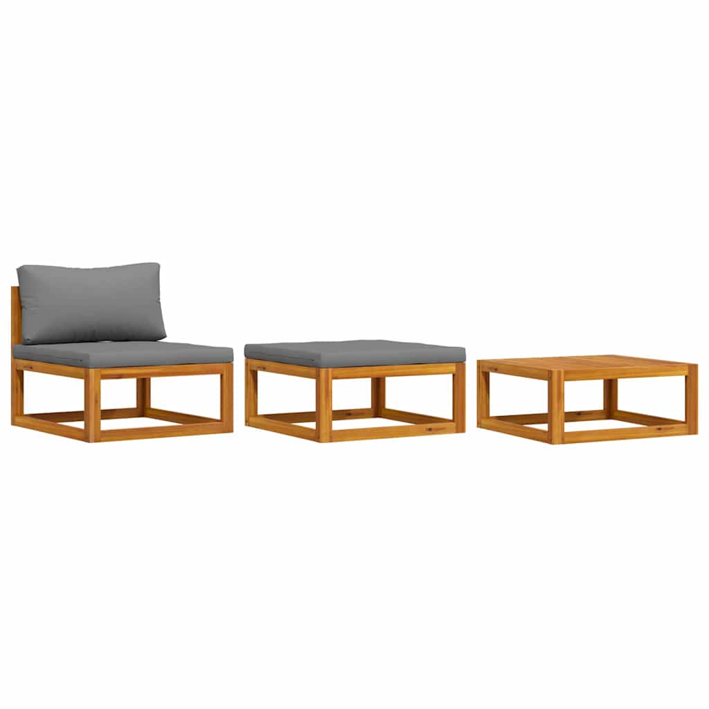 Set Divani da Giardino 3 pz con Cuscini in Massello di Acacia