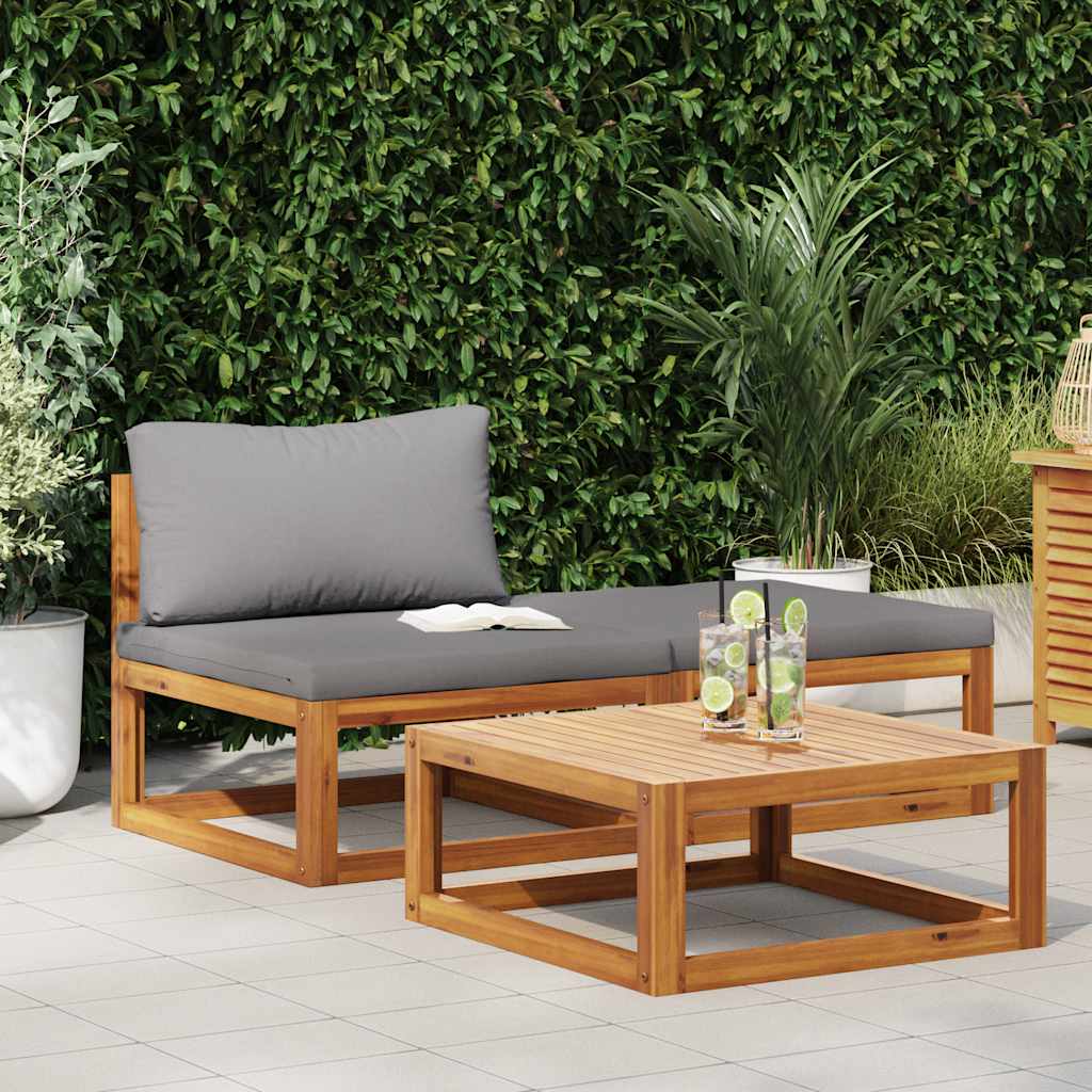 Set Divani da Giardino 3 pz con Cuscini in Massello di Acacia | homemem39