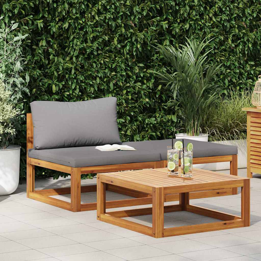 Set Divani da Giardino 3 pz con Cuscini in Massello di Acacia