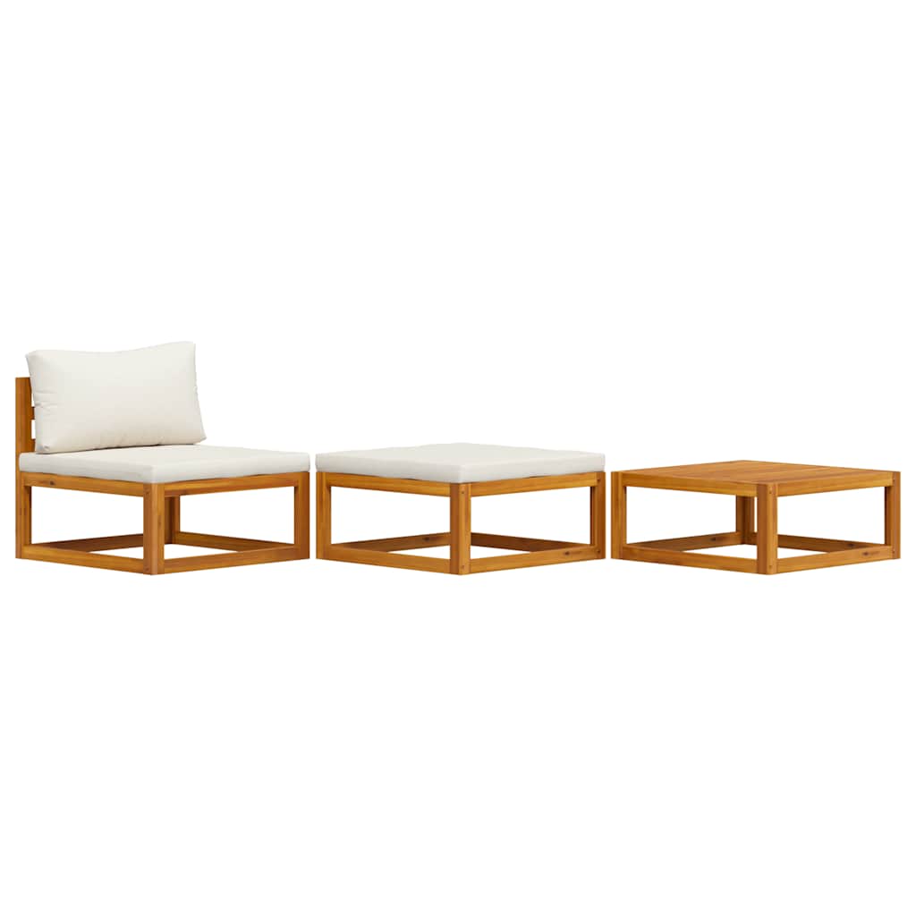 Set Divani da Giardino 3 pz con Cuscini Crema in Legno Acacia
