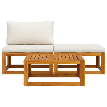 Set Divani da Giardino 3 pz con Cuscini Crema in Legno Acacia