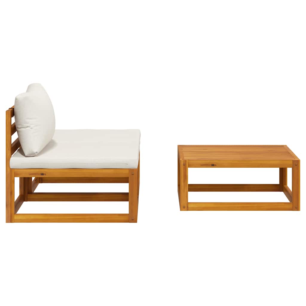 Set Divani da Giardino 3 pz con Cuscini Crema in Legno Acacia