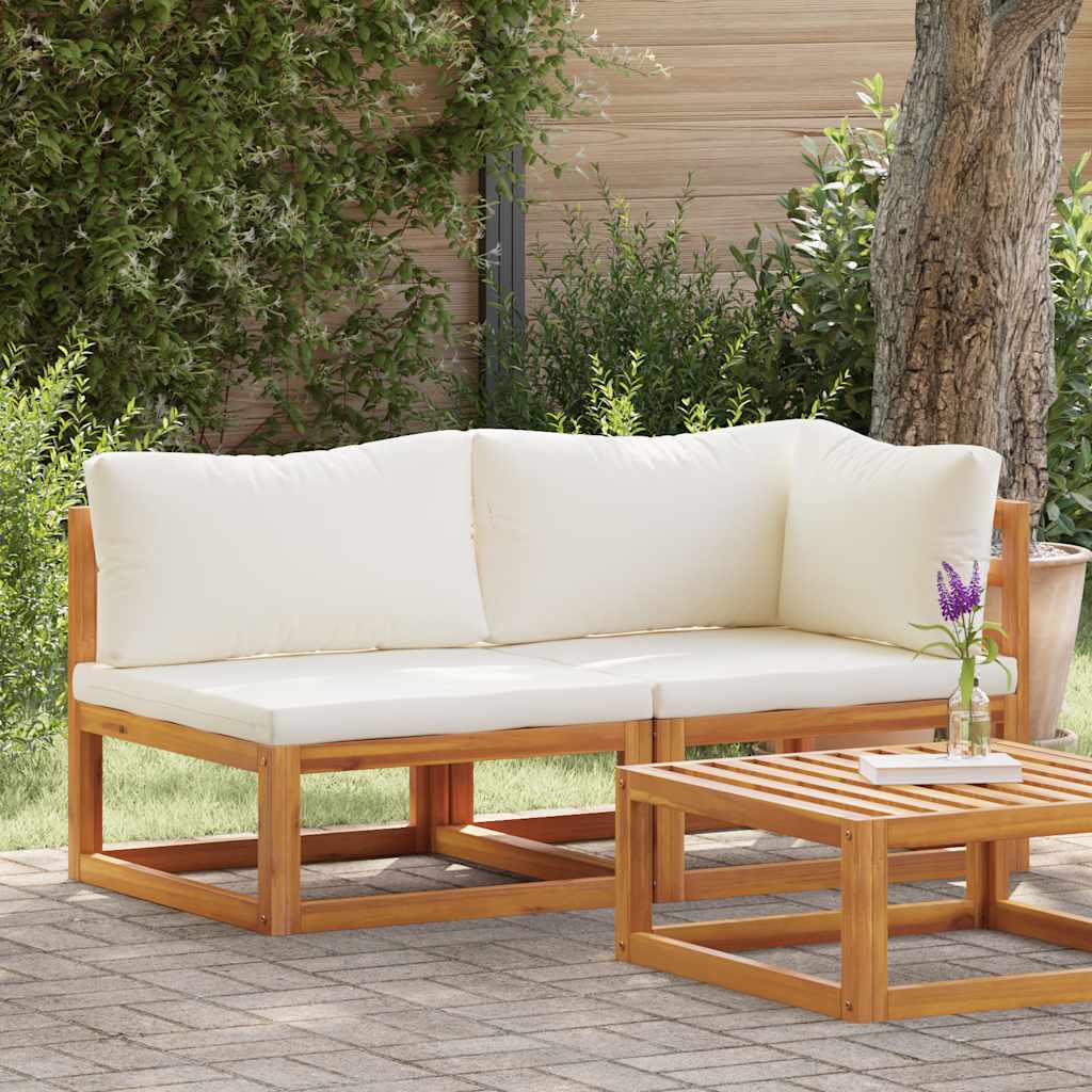 Set Divani da Giardino 2 pz con Cuscini Bianco Crema in Acacia | homemem39