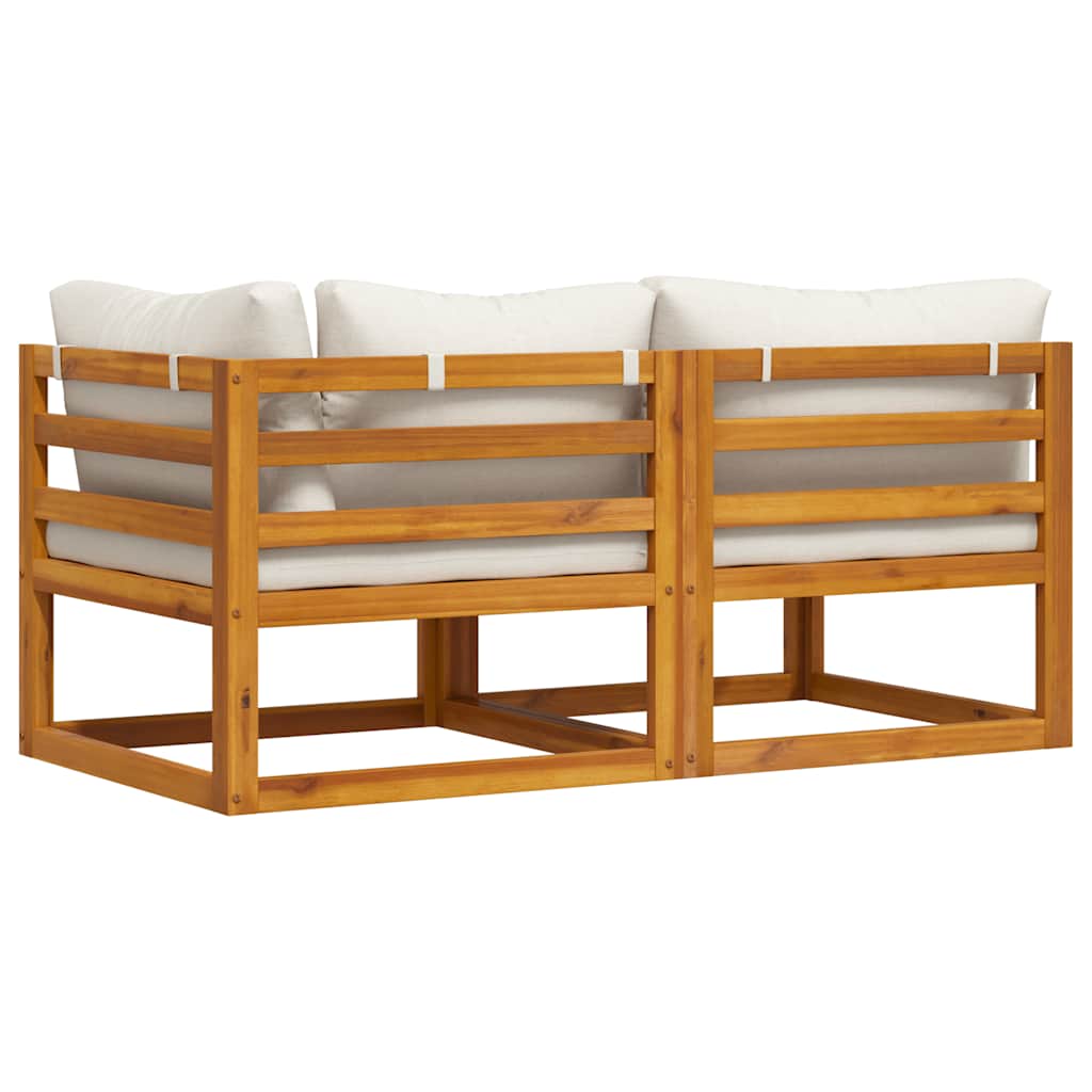 Set Divani da Giardino 2 pz con Cuscini Bianco Crema in Acacia | homemem39