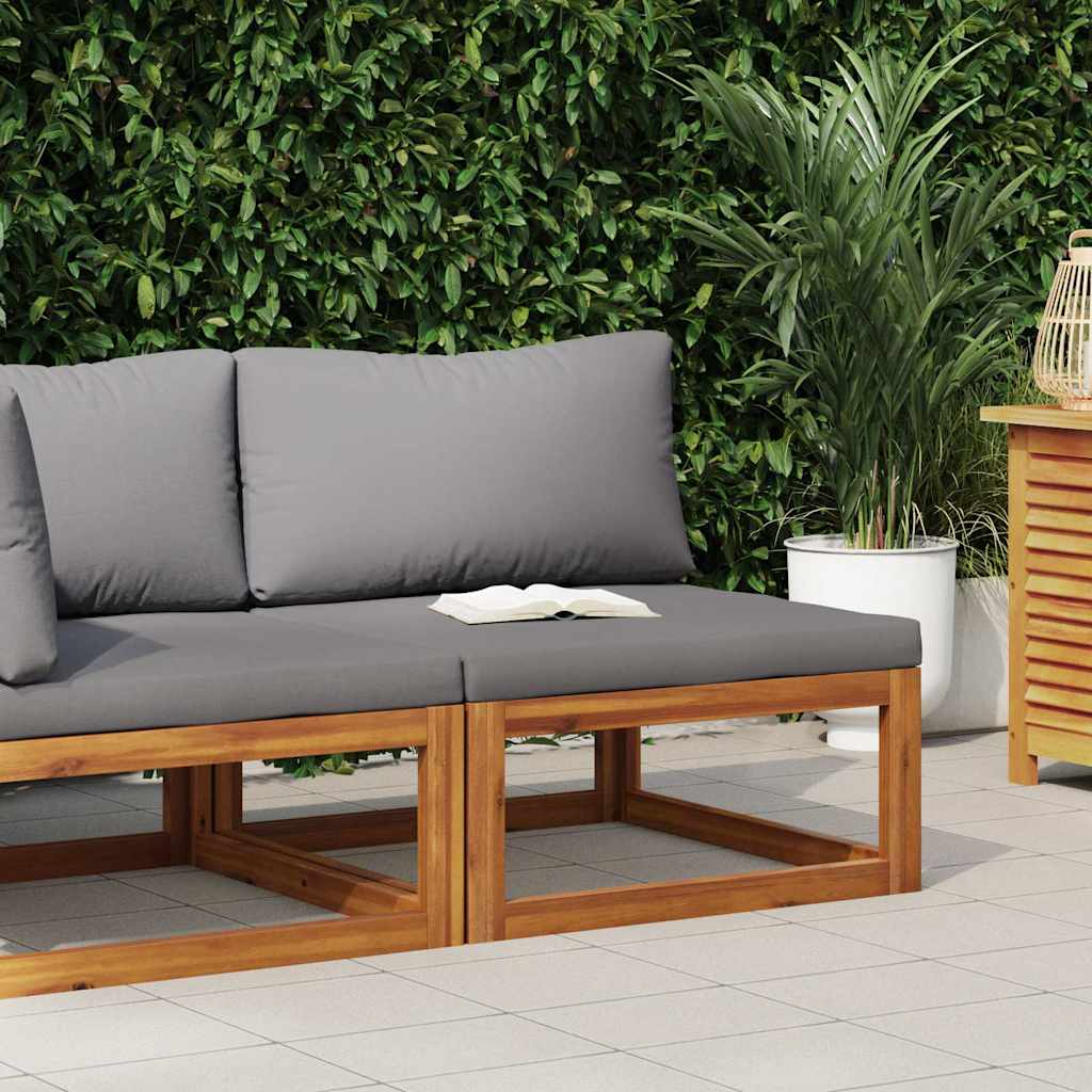 Divano Centrale Modulare Cuscini Grigio Scuro Massello Acacia