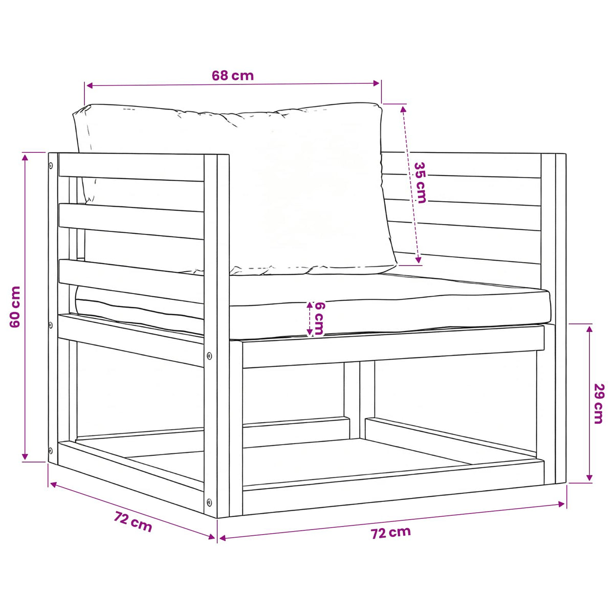 Sedia da Giardino con Cuscino Crema in Legno Massello di Acacia