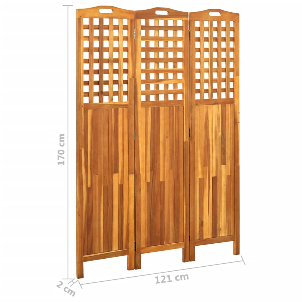 Divisorio a 3 Pannelli Grigio 121x2x170 cm in Massello Acacia - homemem39