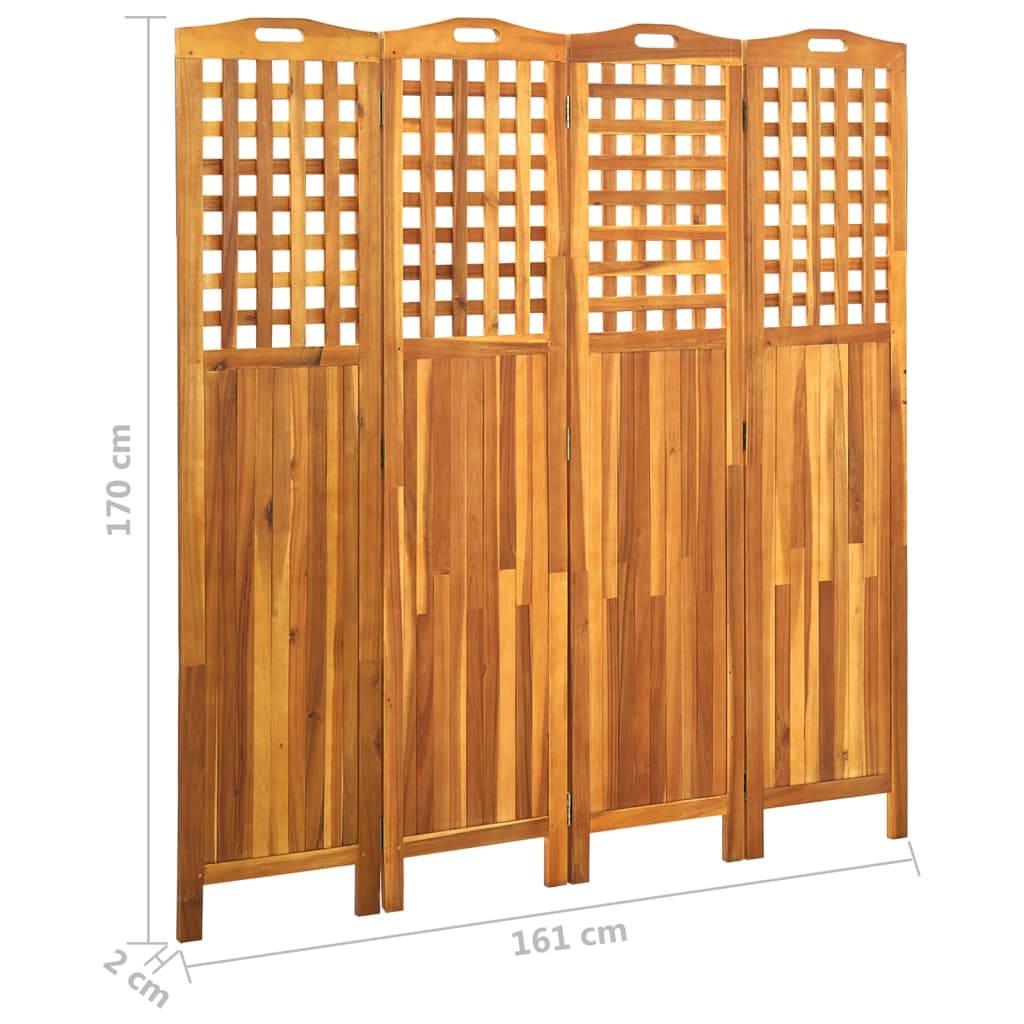 Divisorio a 4 Pannelli Grigio 161x2x170 cm in Massello Acacia - homemem39