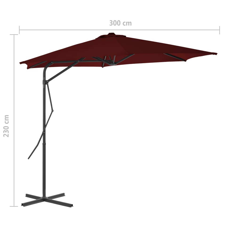 Ombrellone con Palo in Acciaio Rosso Bordò 300x230 cm - homemem39