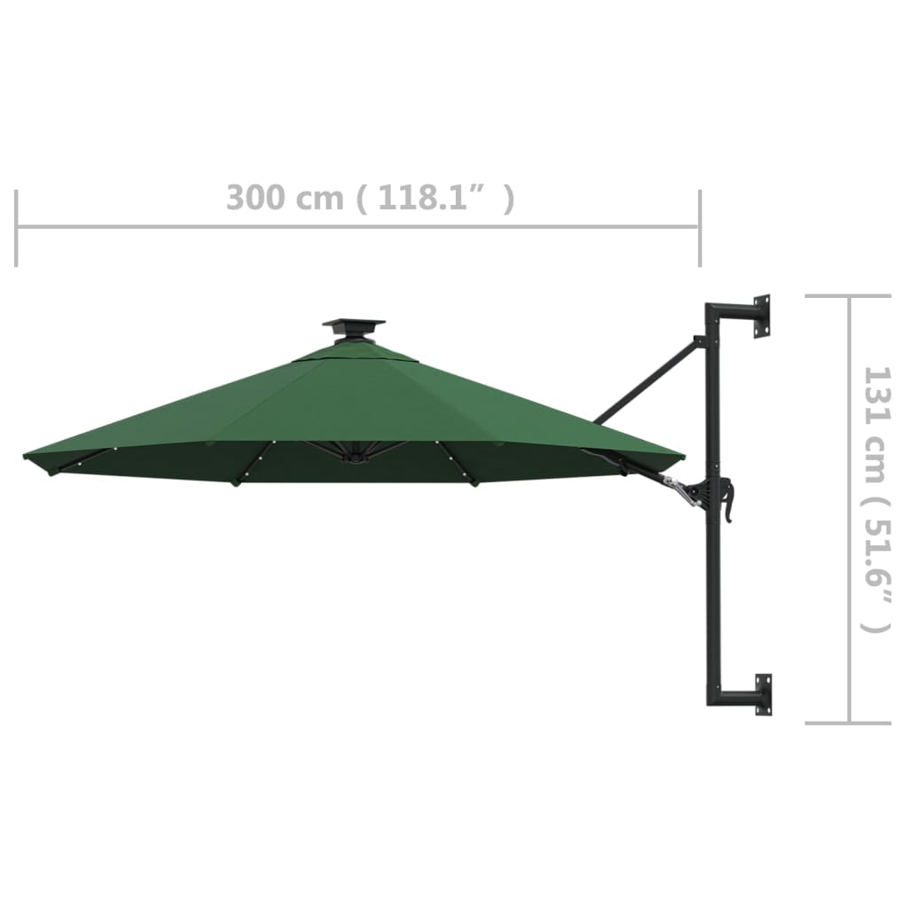 Ombrellone da Giardino a Parete con LED 300 cm Verde | homemem39