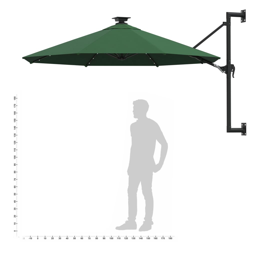 Ombrellone da Giardino a Parete con LED 300 cm Verde | homemem39