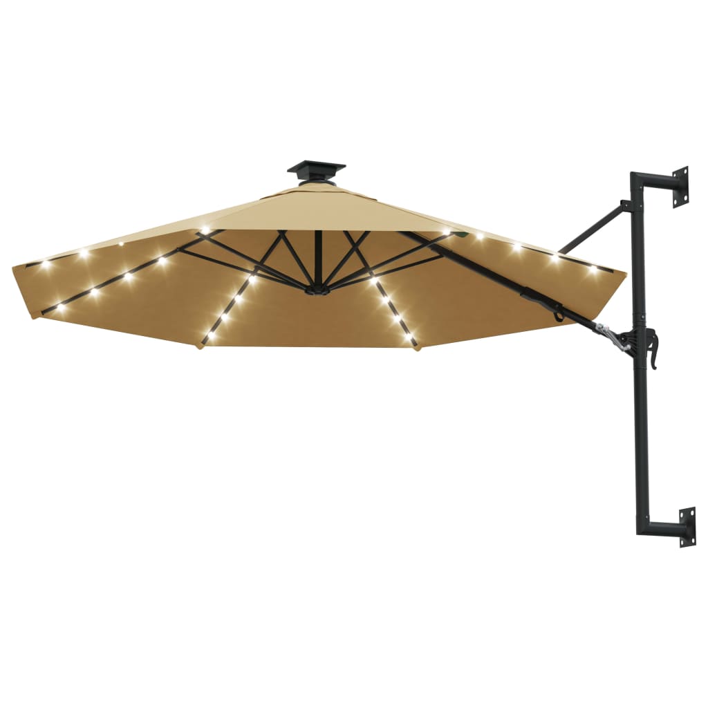 Ombrellone da Giardino a Parete con LED 300 cm Tortora | homemem39