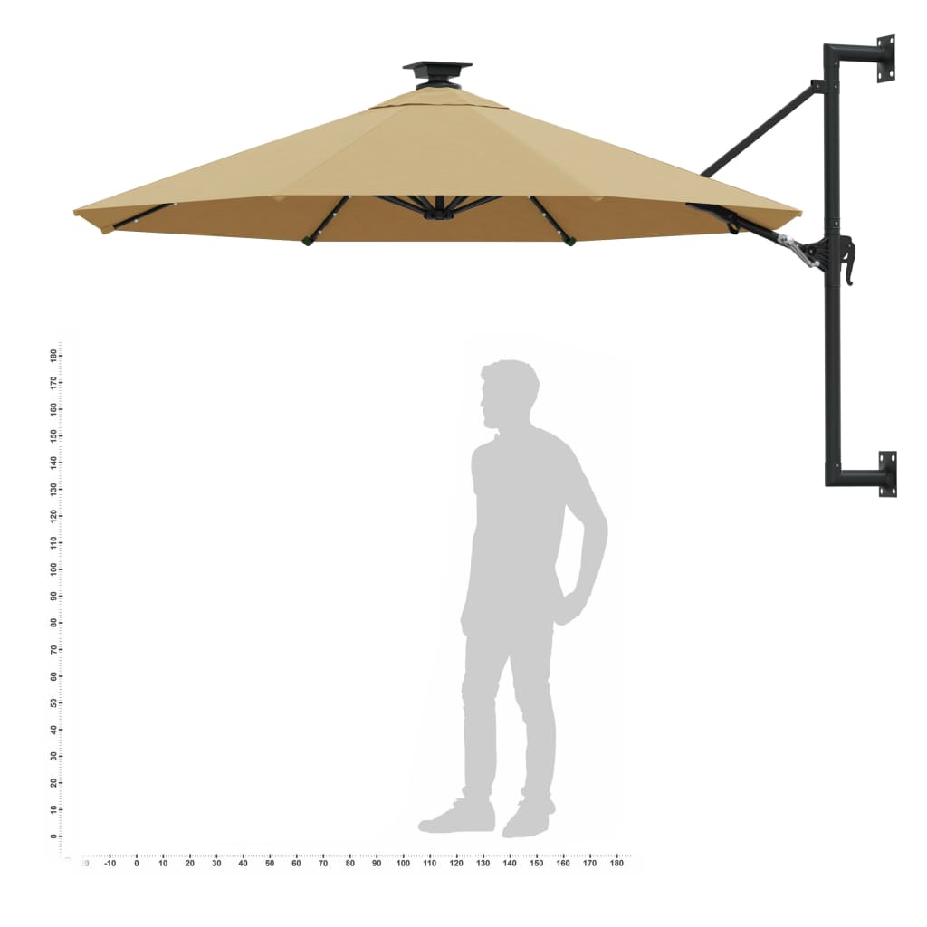 Ombrellone da Giardino a Parete con LED 300 cm Tortora | homemem39