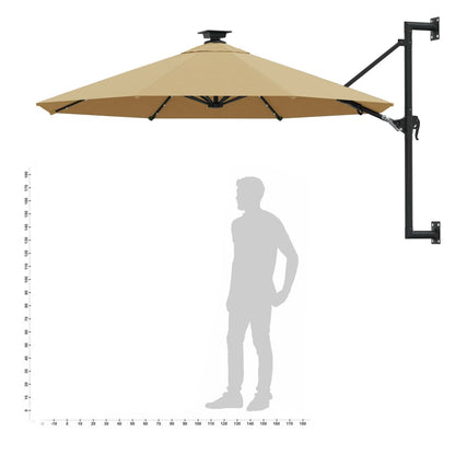 Ombrellone da Giardino a Parete con LED 300 cm Tortora | homemem39