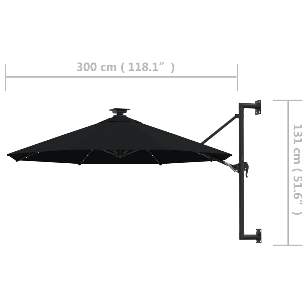 Ombrellone da Giardino a Parete con LED 300 cm Nero | homemem39