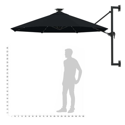 Ombrellone da Giardino a Parete con LED 300 cm Nero | homemem39