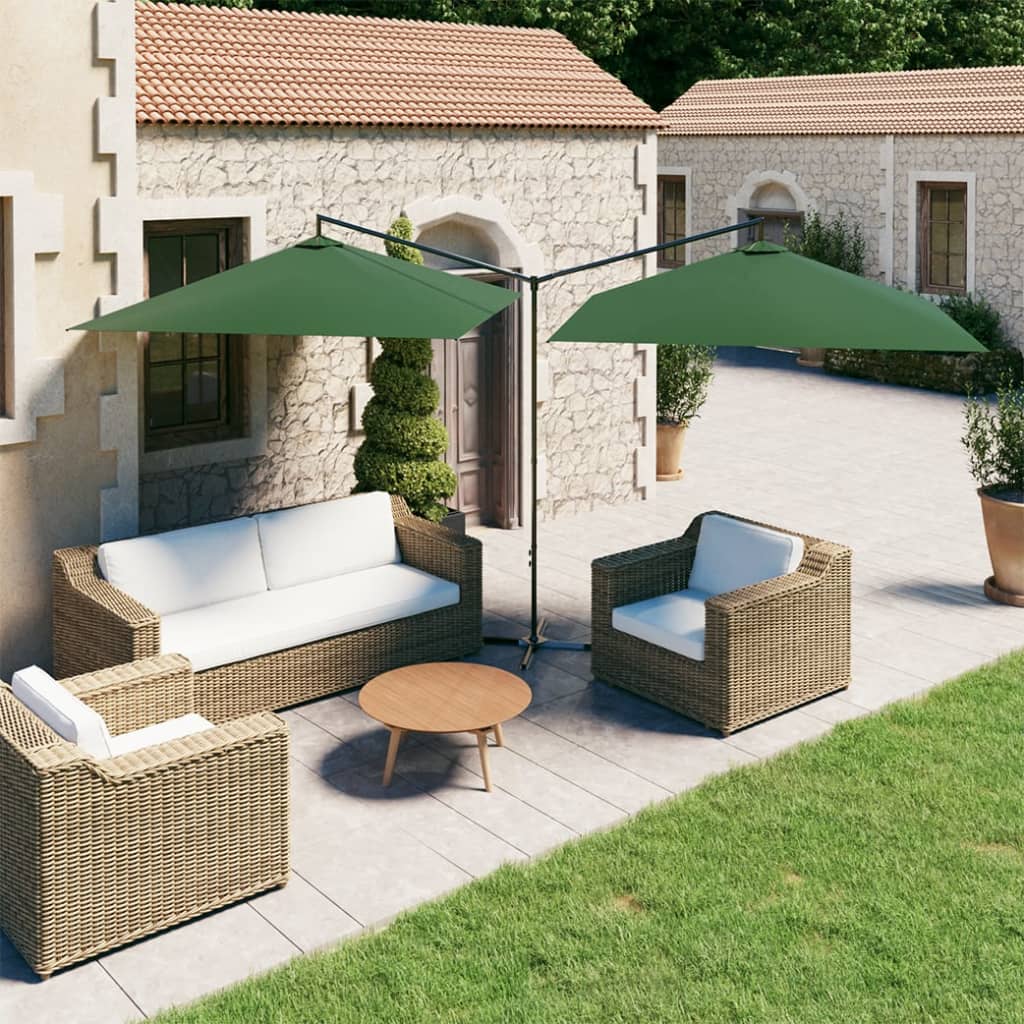 Ombrellone Doppio con Palo in Acciaio Verde 600x300 cm | homemem39