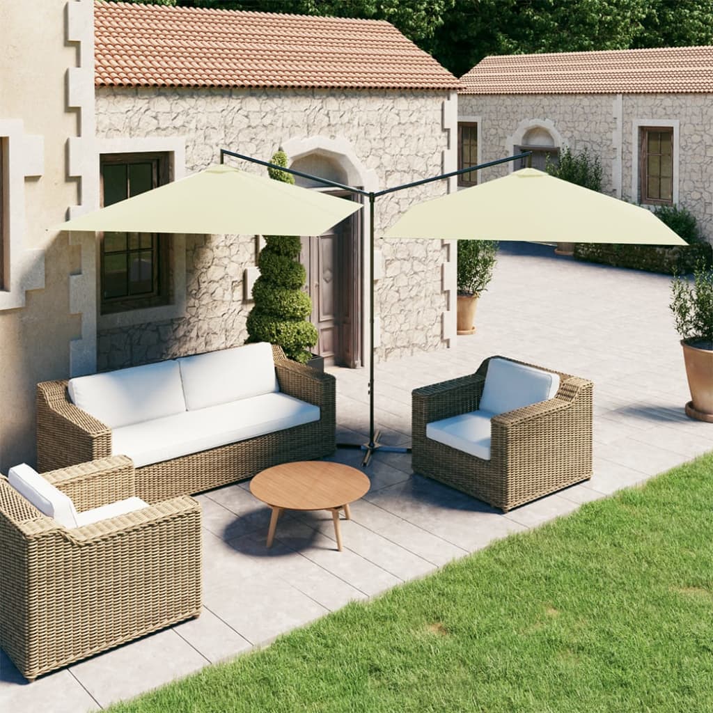Ombrellone Doppio con Palo in Acciaio Sabbia 600x300 cm | homemem39