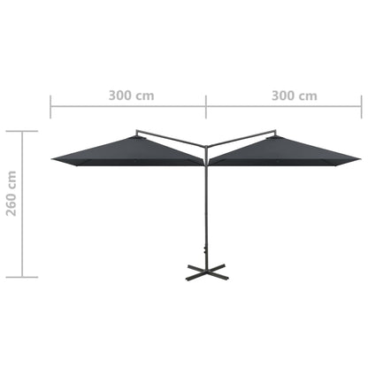 Ombrellone Doppio con Palo in Acciaio Antracite 600x300 cm | homemem39