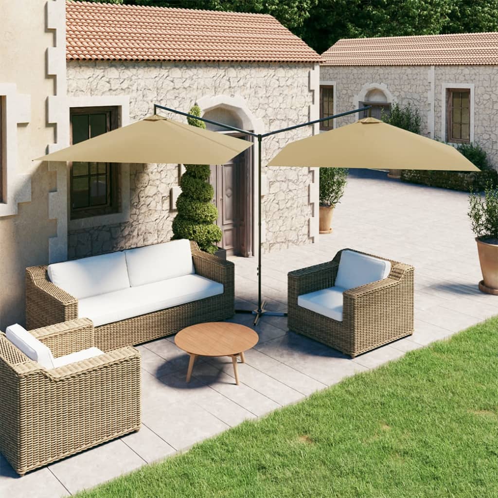 Ombrellone Doppio con Palo in Acciaio Tortora 600x300 cm | homemem39