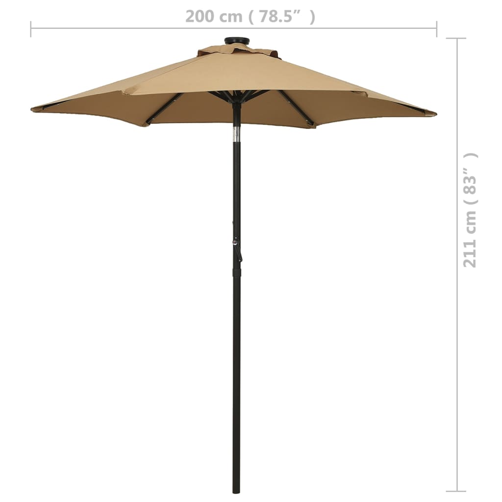 Ombrellone da Giardino con LED Tortora 200x211 cm in Alluminio | homemem39