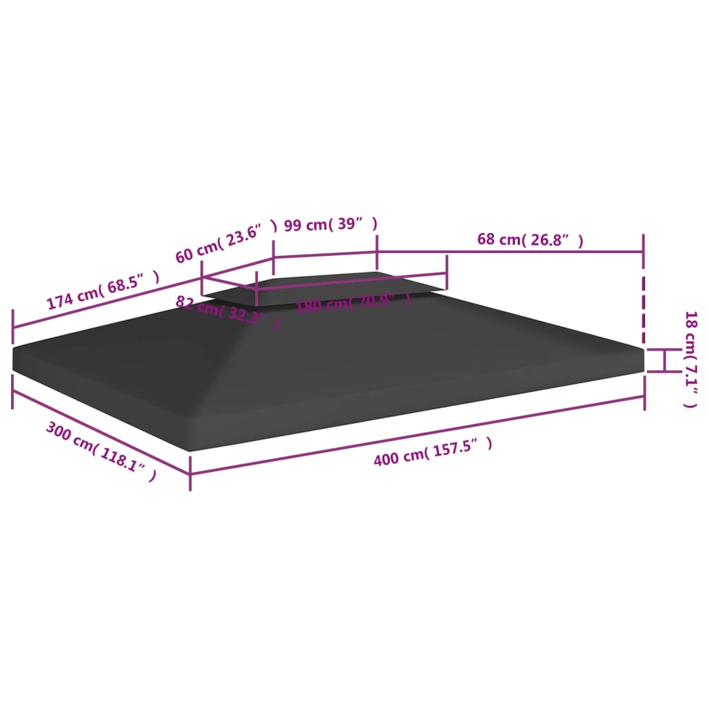 Copertura Superiore per Gazebo a 2 Strati 310 g/m² 4x3 m Nera - homemem39