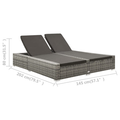 Lettino Prendisole Doppio in Polyrattan Grigio - homemem39