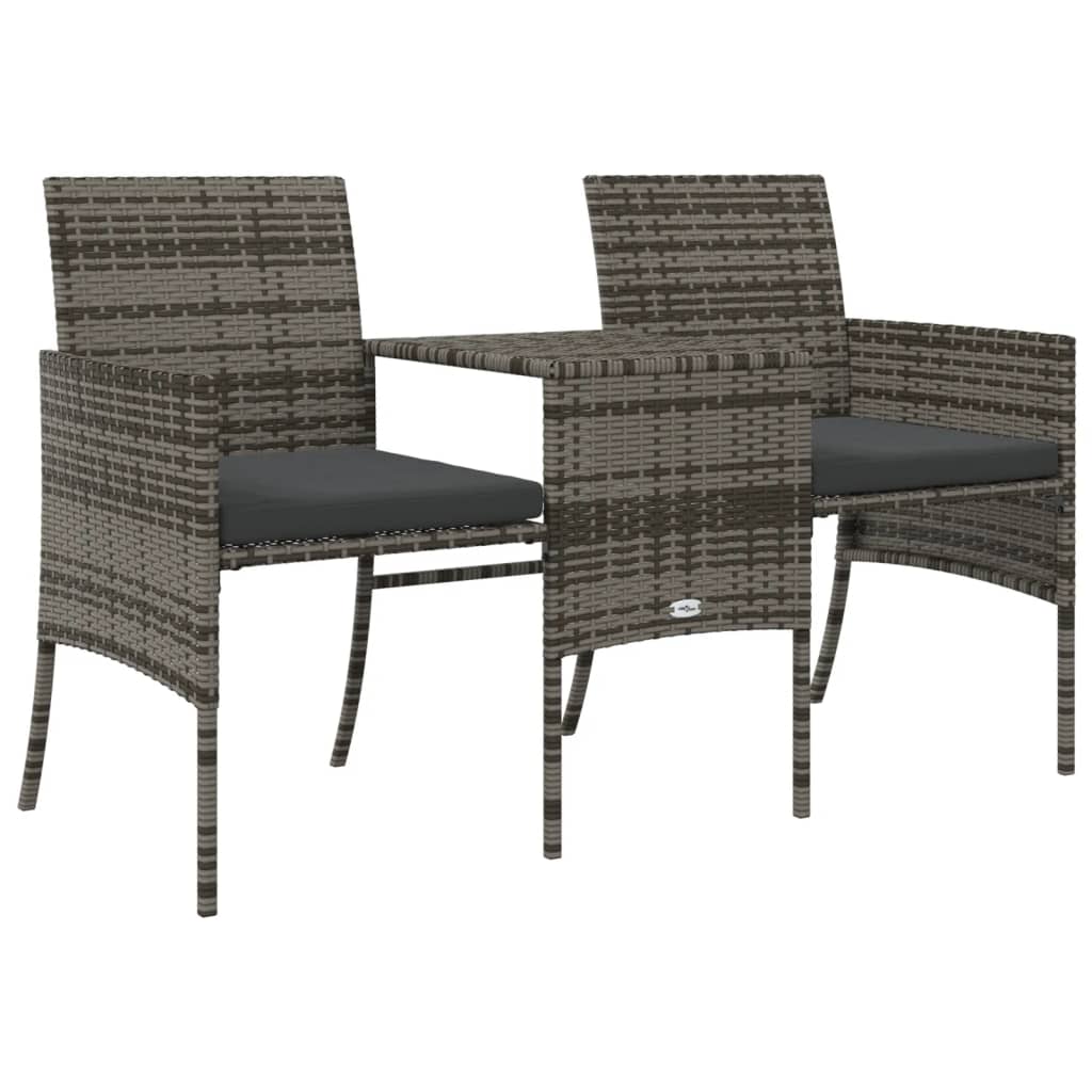 Divano da Giardino a 2 Posti Tavolino e Pouf Polyrattan Grigio | homemem39